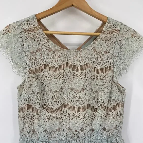 Anthropologie Maeve Top Lace Fit & Flare Peplum Scoop Neck Cotton Blue Womens XS - Picture 3 of 6